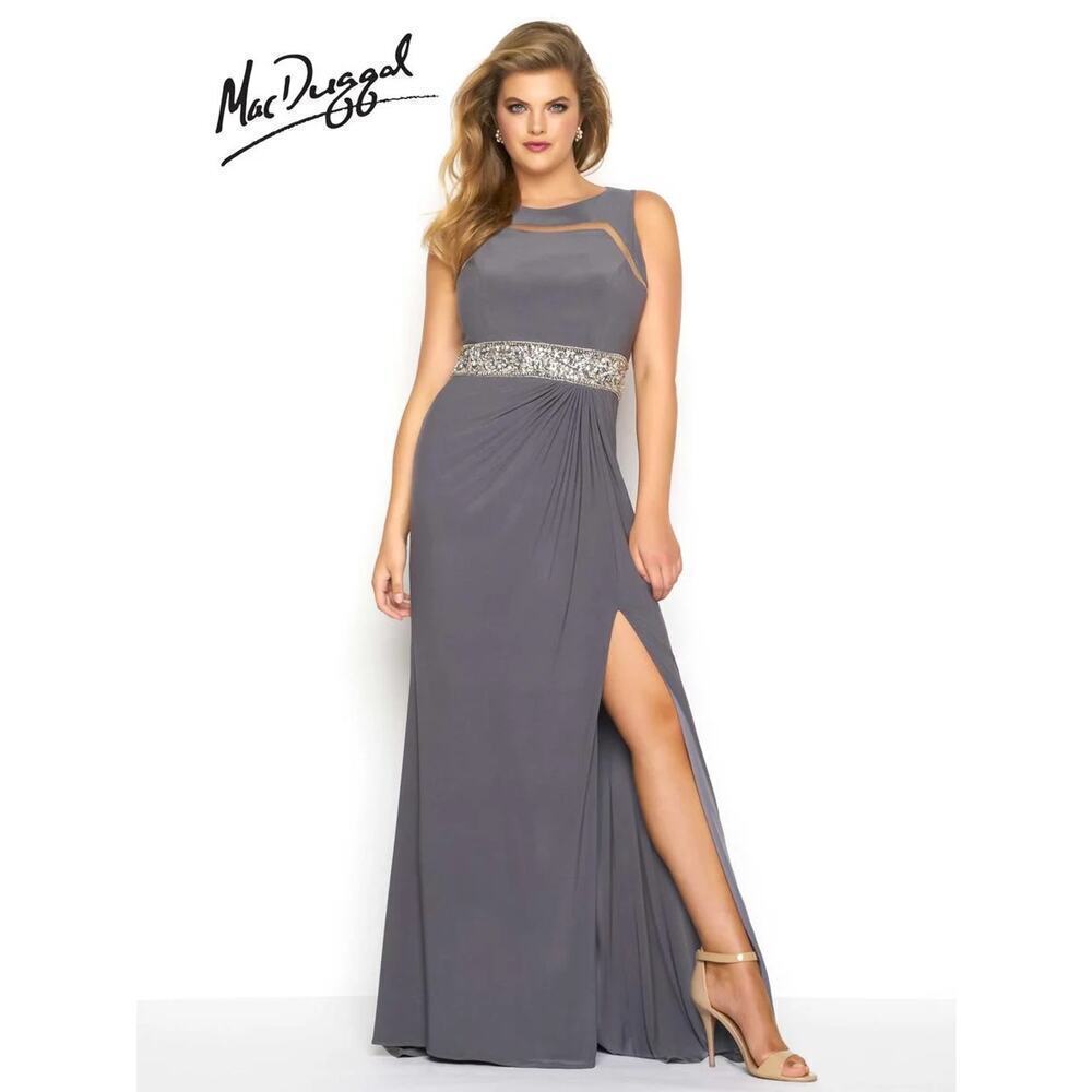 NWT Mac Duggal Fabulouss Embellished Formal Dress Gown Charcoal Womens Plus 14W